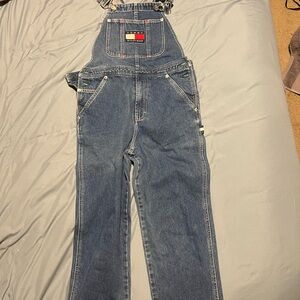 Vintage 90s Tommy Hilfiger Jeans Bib Overalls Size s Big Flag Medium Wash